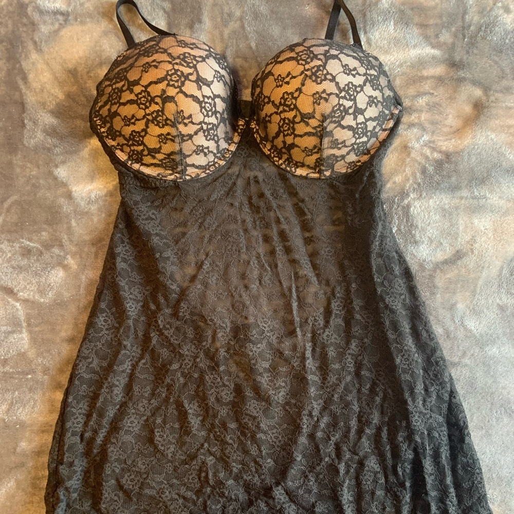 Victoria’s Secret Black Lace Babydoll with Structured Bust and Underwire